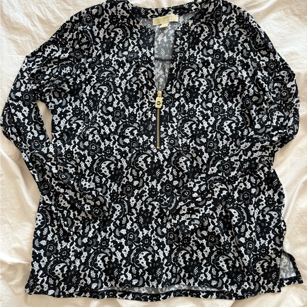 Michael Kors Black and White Lace Blouse